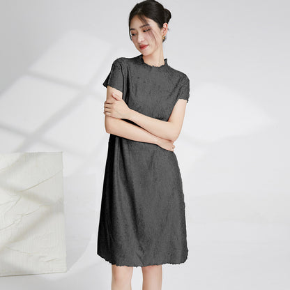 Factory direct sales dress women's loose casual short-sleeved medium and long flat pleated simple versatile pleated skirt