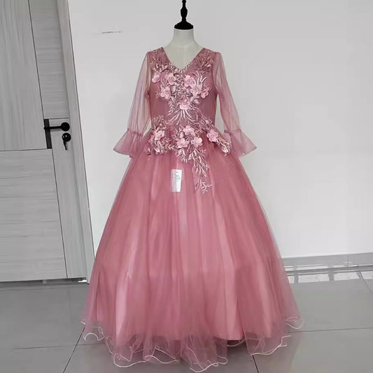 2025Color yarn  new host performance student vocal solo art test clothing tutu skirt long evening dress women