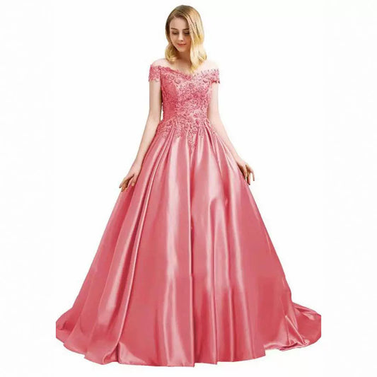 2025Express  new applique beaded ball dress one-word shoulder student art exam evening dress