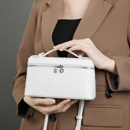 2025 Leather women's bag  new high-end lunch box bag, portable cosmetic bag, ostrich pattern shoulder messenger bag.