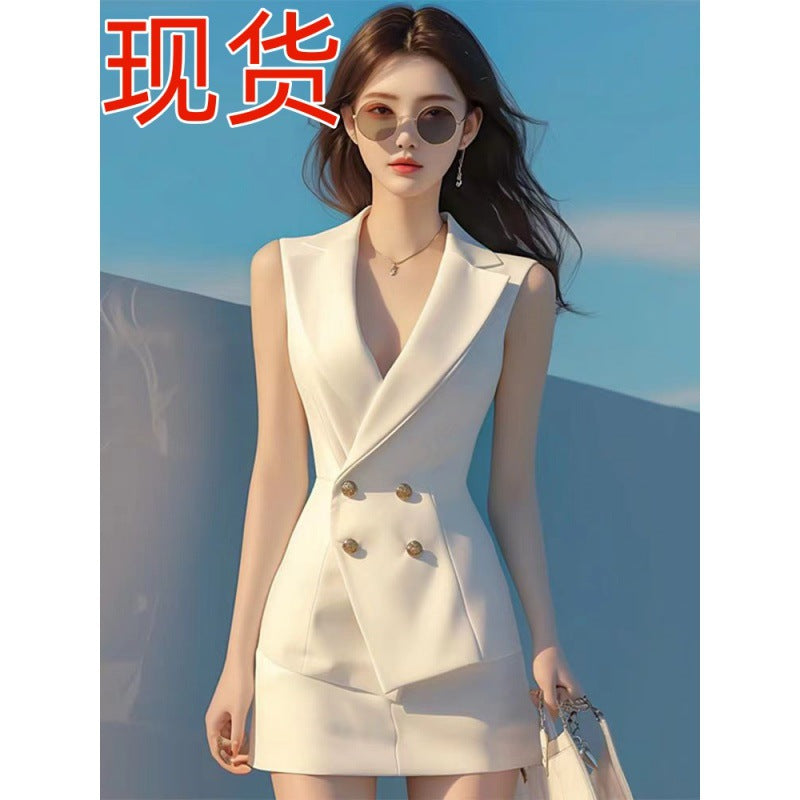 Summer small beautiful fashionable women's clothing fashionable Popular style fragrant style professional white suit vest shorts suit