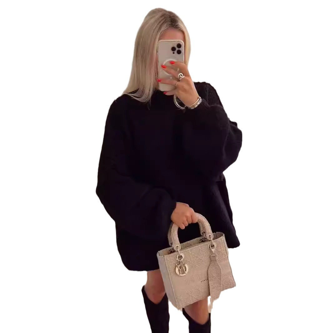 qgtao  fashion Autumn and Winter New Loose Half Turtleneck Commuter Style Fake Reverse Wear Knitted Pullover Solid Color Sweater for Women