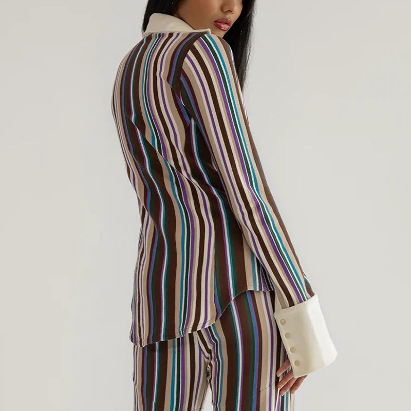 2025  New new single-breasted lapel top  autumn hot-selling fashion casual color matching women's shirt