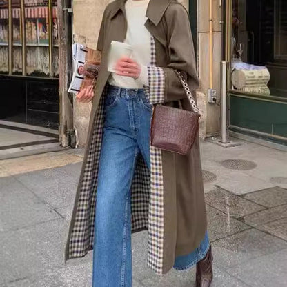 qgtao casual fall outfits Fashionable Long Lapel Button Trench Coat 2024 Women's Autumn and Winter Elegant Commuter Coat