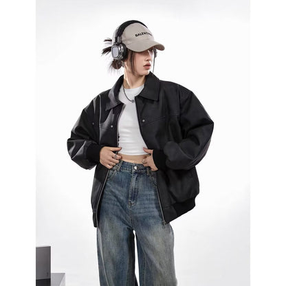 qgtao concert outfit ideas Men's American-Style Retro Lapel Leather Jacket Men's Spring and Autumn Versatile Loose Distressed Couple Tooling PU Leather Jacket