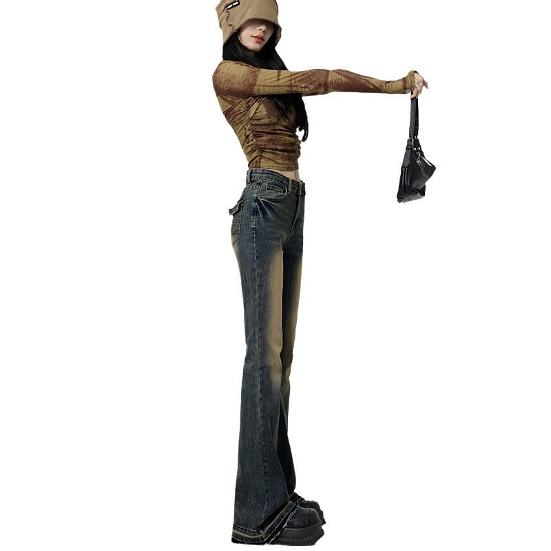 qgtao 2000s fashion Vintage Washed Jeans Women's High Waist Skinny 2024 New Autumn American Style Frayed Flared Horseshoe Pants