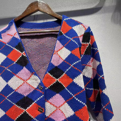 2025 Sapphire blue long-sleeved knitted jacket sweater loose and thin V-neck butterfly button long-sleeved knitted cardigan jacket women