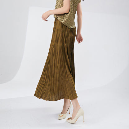 Pleated skirt summer high-end versatile new drop elastic waist a-shaped skirt loose big swing skirt