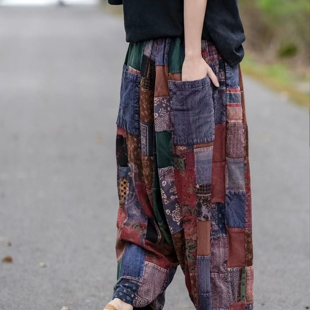 qgtao grunge outfits 2024 Spring New Color Matching Harem Trousers Cropped Pants Casual Pants Retro Artistic