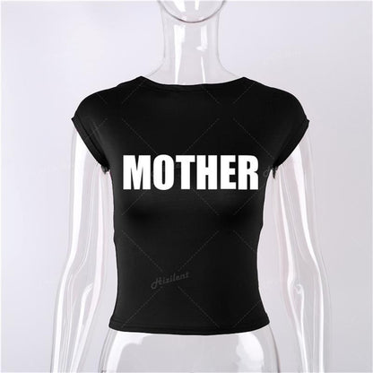 qgtao  Letter Print Hollowed Backless Top Tight Short Sleeve Navel Half Turtleneck Hot Girl Sexy Women's T-shirt