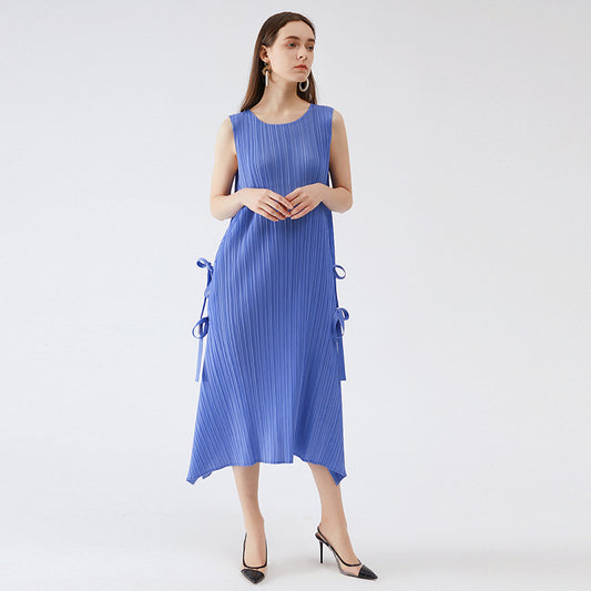 2025 summer new Korean version split-ended solid color dress waist thin pendulum long dress casual style large size women's clothing