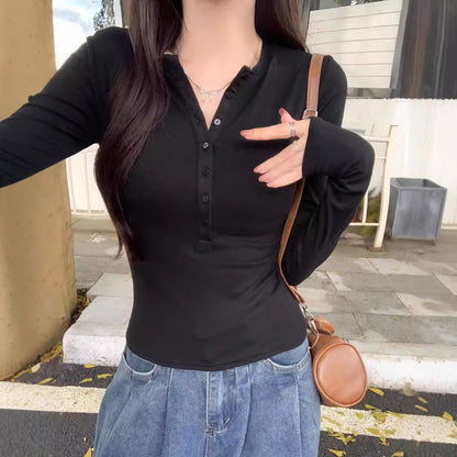 qgtao 2000s fashion Autumn and Winter New American Fashion Retro Niche V-neck Long Sleeve Inner and Outer Wear Bottoming Shirt Slim Slimming Top for Women