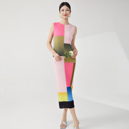 dress high sense light luxury summer contrasting color sleeveless medium and long design sense niche temperament elegant straight skirt