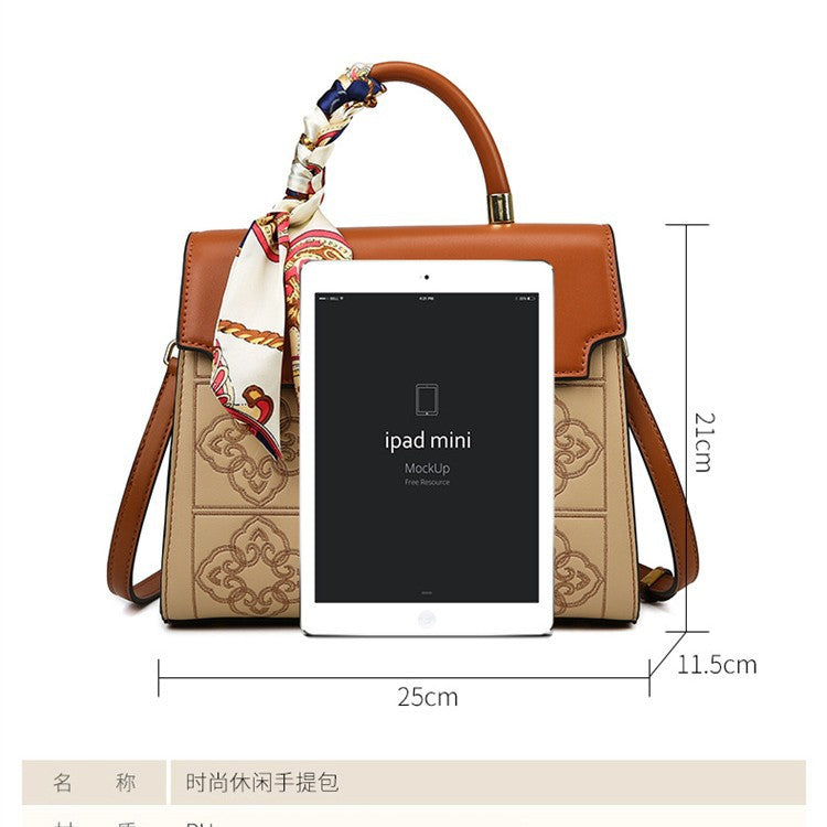 2025 Handbag National Style Embroidery Texture Women's Bag Large Capacity Fashion Contrast Color Shoulder Bag Casual Temperament Bag Can Be Crossbody