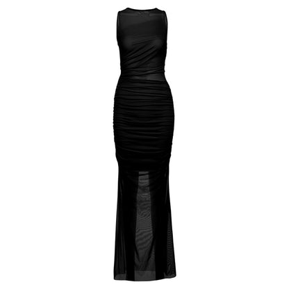 2025 style  spring new women's dress sexy mesh perspective sleeveless crew neck dress
