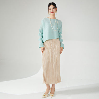 style skirt women's new fashion ins trendy solid color simple and versatile pleated medium and long straight skirt