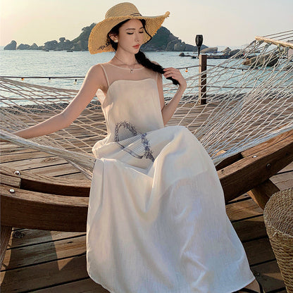 2025 suspender dress casual vacation style sexy backless loose and thin sleeveless vest tube top temperament long dress