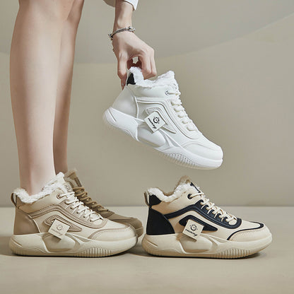 velvet high-top little white shoes for women's popular winter new student board shoes ins Korean version of warm casual cotton shoes Q250
