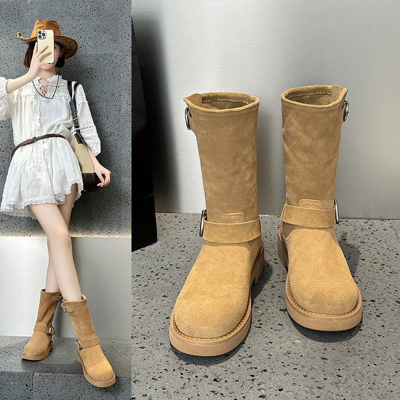 2025 [Su Yinyin] Pile boots~ Wasteland sand dunes super soft waxy thick-soled locomotive buckle belt short boots women's Martin boots