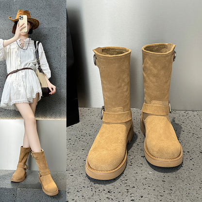 2025 [Su Yinyin] Pile boots~ Wasteland sand dunes super soft waxy thick-soled locomotive buckle belt short boots women's Martin boots