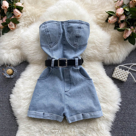 qgtao outfit inspo Tube Top Overalls Women's New High Waist Slimming Wide Leg Shorts Small Casual Jumpsuit Hot Girl Pants