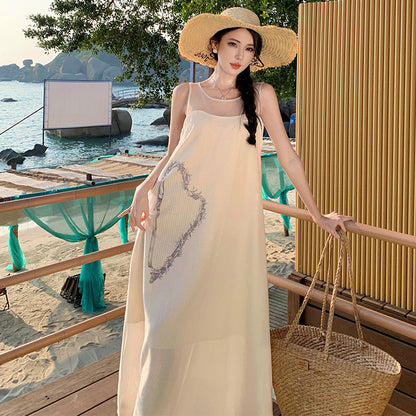 2025 suspender dress casual vacation style sexy backless loose and thin sleeveless vest tube top temperament long dress