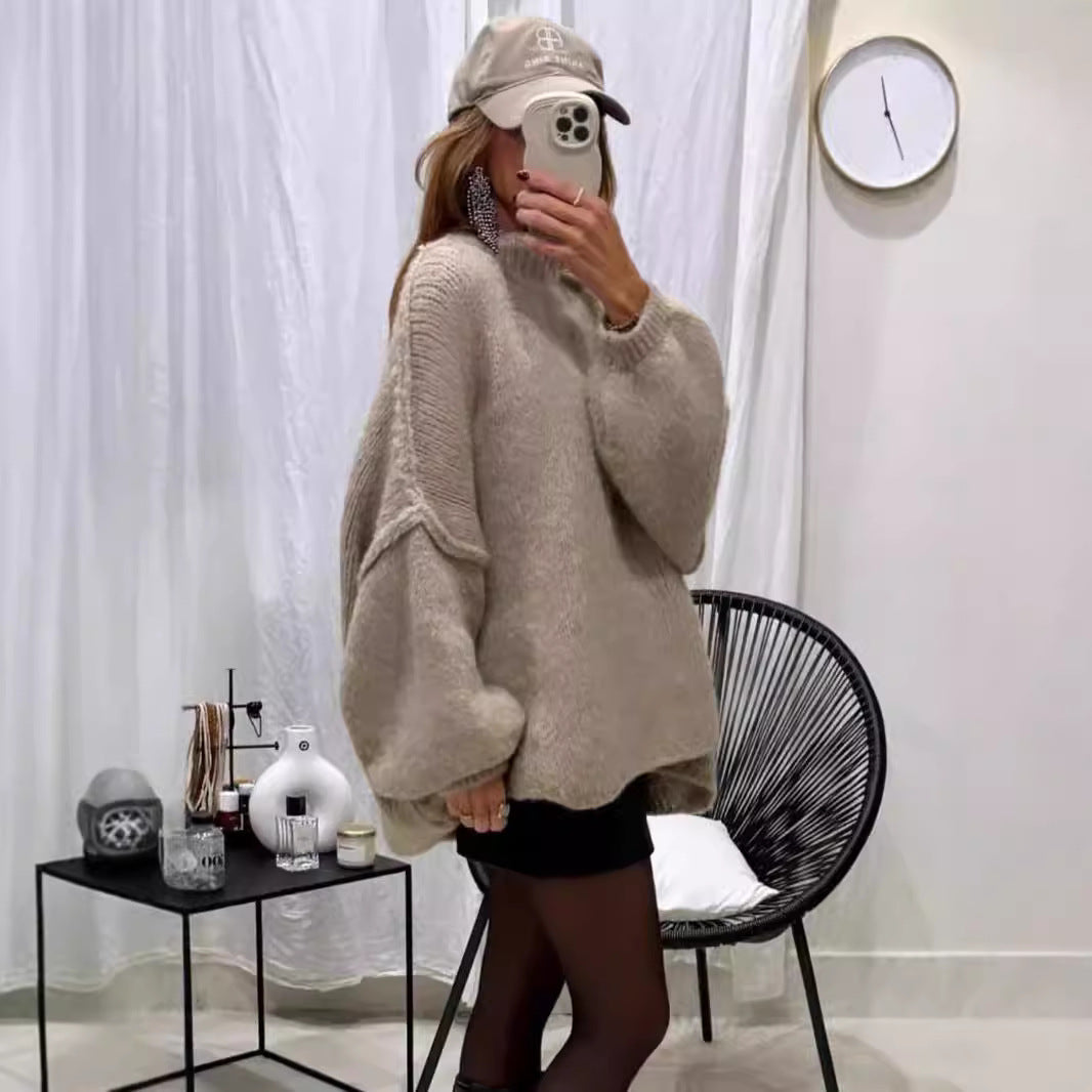 qgtao  fashion Autumn and Winter New Loose Half Turtleneck Commuter Style Fake Reverse Wear Knitted Pullover Solid Color Sweater for Women