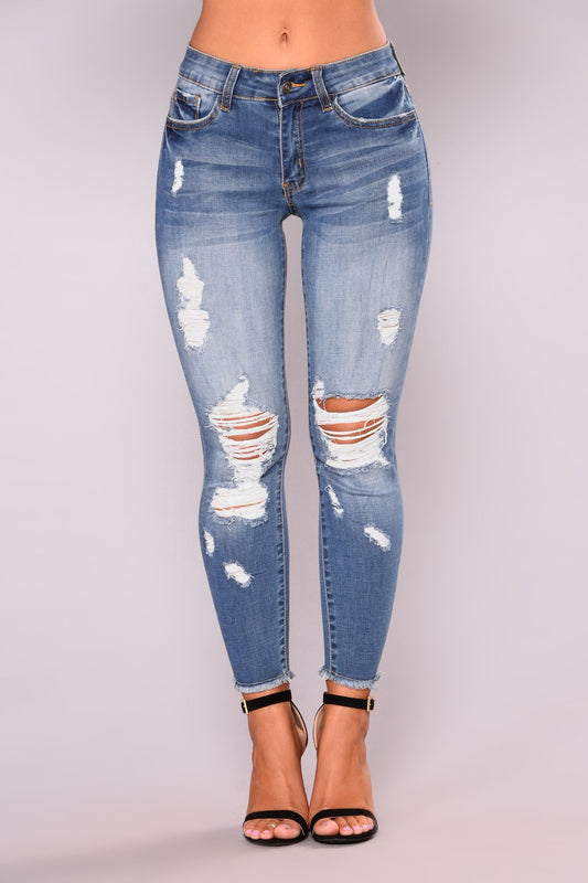 2025 2021 spring  factory spot high elastic nine points ripped women's clothing small feet tight hip lift fashion jeans
