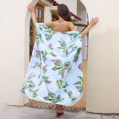 2025 summer new beach with leisure vacation printed beach bikini swimsuit blouse sunscreen cardigan
