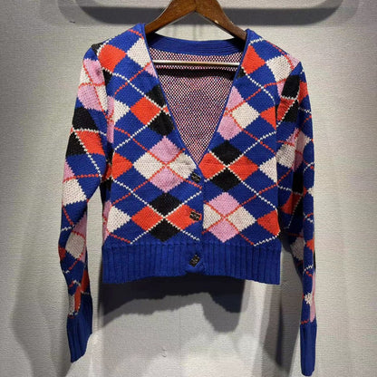 2025 Sapphire blue long-sleeved knitted jacket sweater loose and thin V-neck butterfly button long-sleeved knitted cardigan jacket women