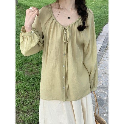 2025 2025 thin sunscreen shirt Korean temperament loose sweet strap design top 23060