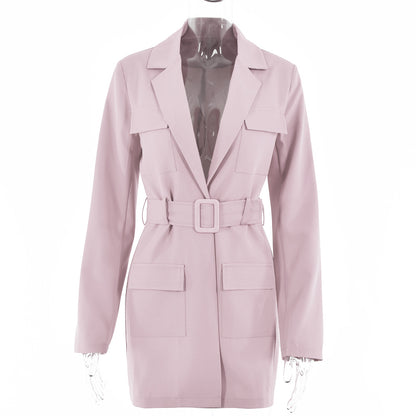 2025  spring and summer Popular trade new medium and long suit cardigan with lapel collar long sleeve large size women's clothing  style hot sale