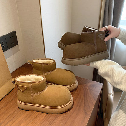 Fleece high-top snow boots for women's popular winter new student ins Korean version of heightening warm casual cotton shoes RD001