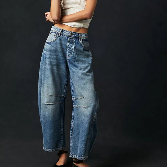 qgtao 2024 fall fashion trends Casual Women's Loose Wide-Leg Pants Mid-Low Waist Washed Denim Trousers