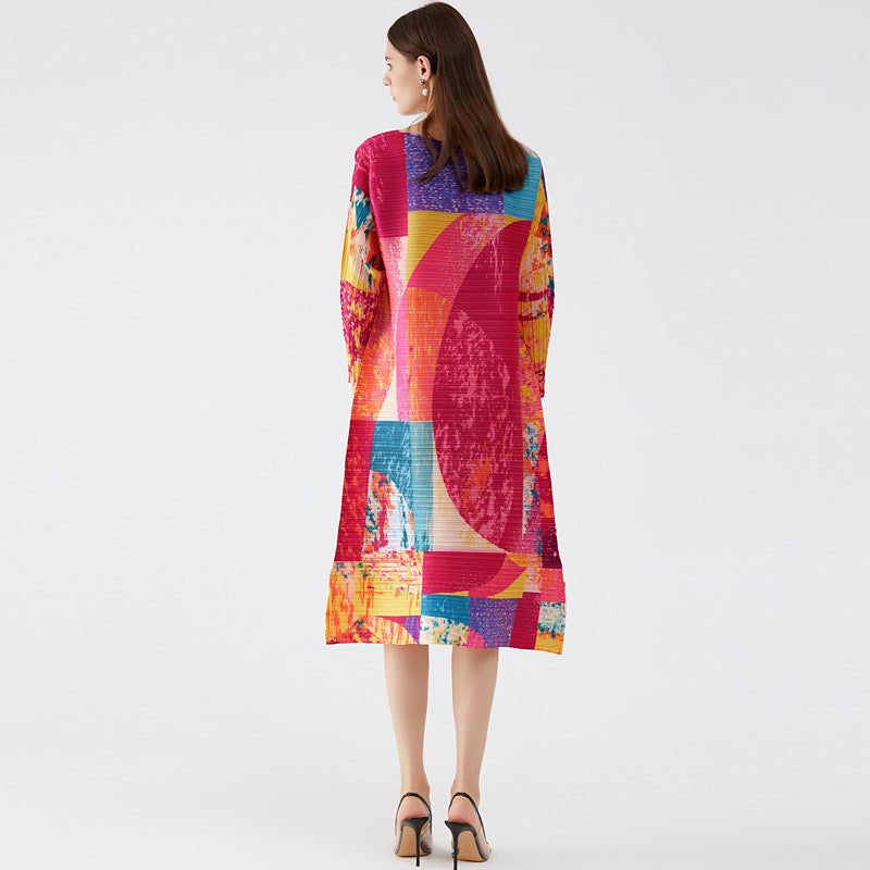 Miyake new dress loose and thin 2025 spring and autumn new temperament Muse personalized painted printed skirt