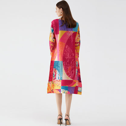 Miyake new dress loose and thin 2025 spring and autumn new temperament Muse personalized painted printed skirt