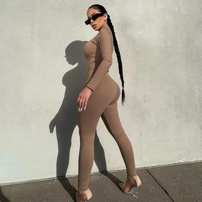 2025  ins fashionable and sexy tight Spice girl jumpsuit, autumn new hot-selling solid color leggings, various combinations