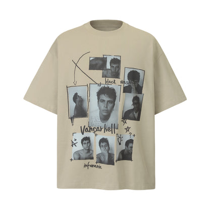 2025 8564 2025n Street 2025 Summer Character Pattern Design Men's Loose High Sense Neutral Short Sleeve T-Shirt