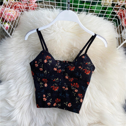 qgtao outfit inspo Small Floral V-neck Short Sexy Tube Top off-the-Shoulder Slim Inner Strap Sleeveless Wrapped Chest Vest Outer Top for Women