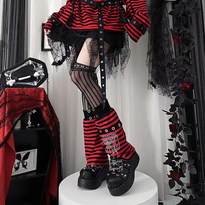 qgtao y2k Rabbit Assassin Virtual Butterfly Asian Culture Hot Girl Punk Loose off-Shoulder Embroidered Black and Red Striped Early Autumn Long-Sleeved Top