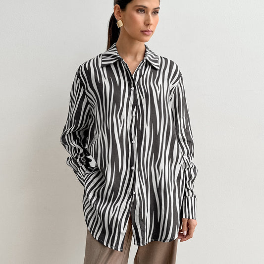 2025 Spring and summer lazy wind  printing fashion new New niche casual women's shirt loose casual top women