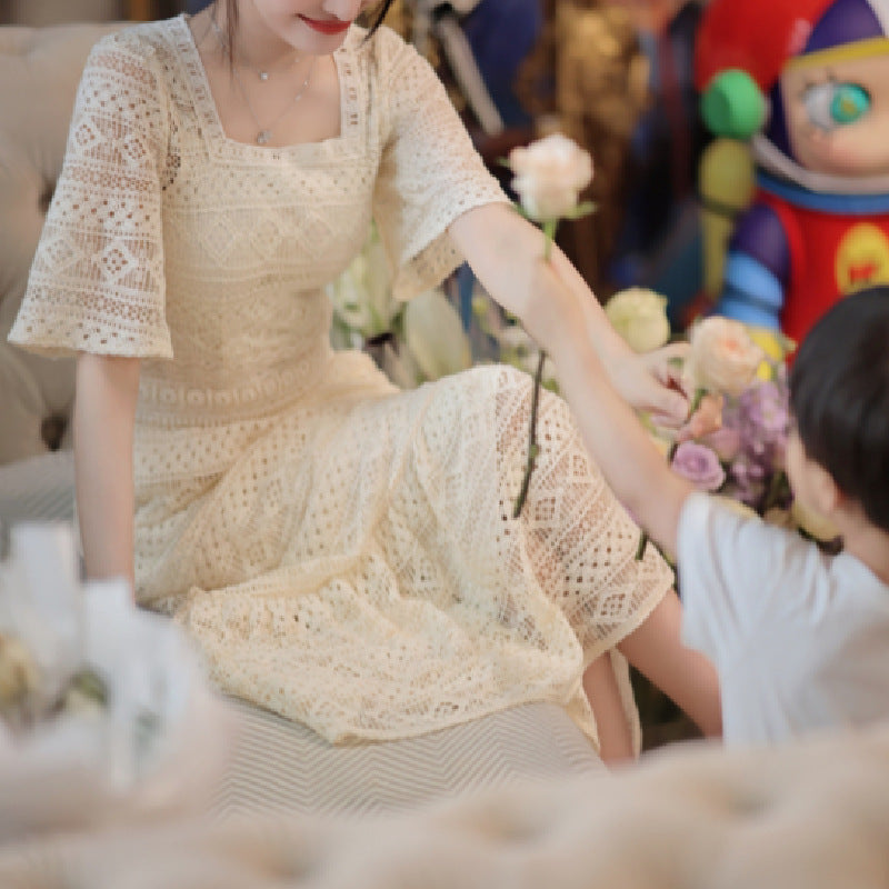 Popularan Station 2025 Spring New Sanya Seaside Holiday Long Dress Super Immortal Temperament Waist White Lace Dress