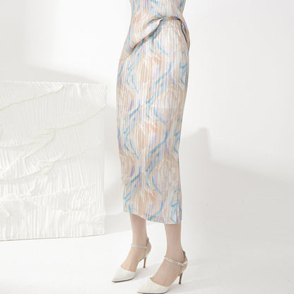 Side split pleated skirt women's summer new high waist drape versatile straight long hip skirt slim fit