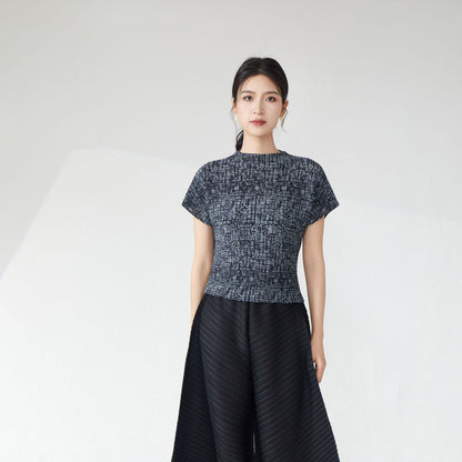 Summer clothes women's new t-shirt loose and thin high-end pullover commuter versatile pleated short-sleeved T-shirt
