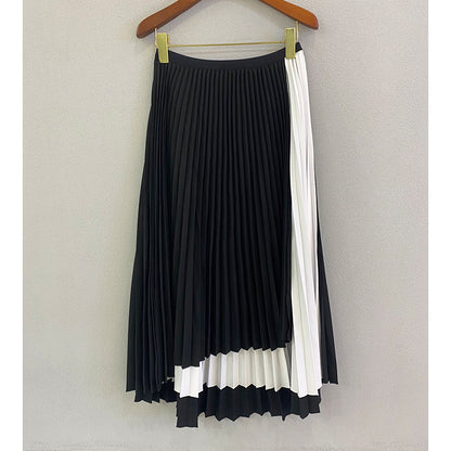 versatile a-word thin skirt women's spring and summer fashion high-end contrasting colors irregular pleated umbrella skirt pleated skirt