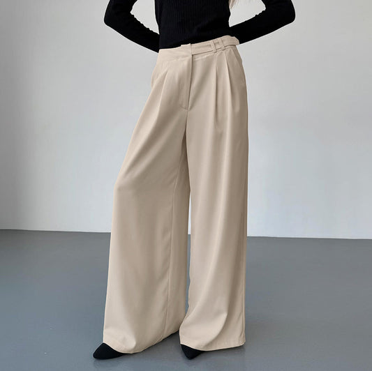 2025 Spring and Summer Russian Casual Khaki Versatile Loose High Waist Wide Pants Retro Fashion Commuter Pocket Suit Pants Women