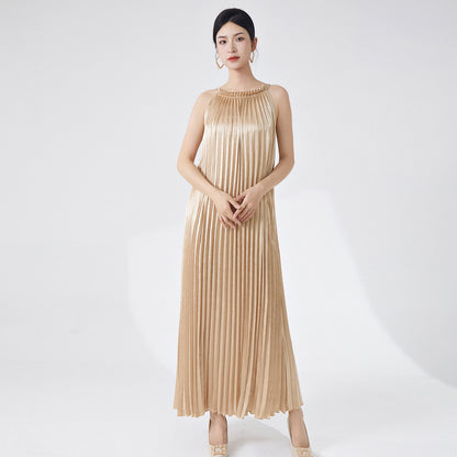 Neck dress women's high-end temperament sleeveless sexy vacation style elegant loose Popular style dress long dress