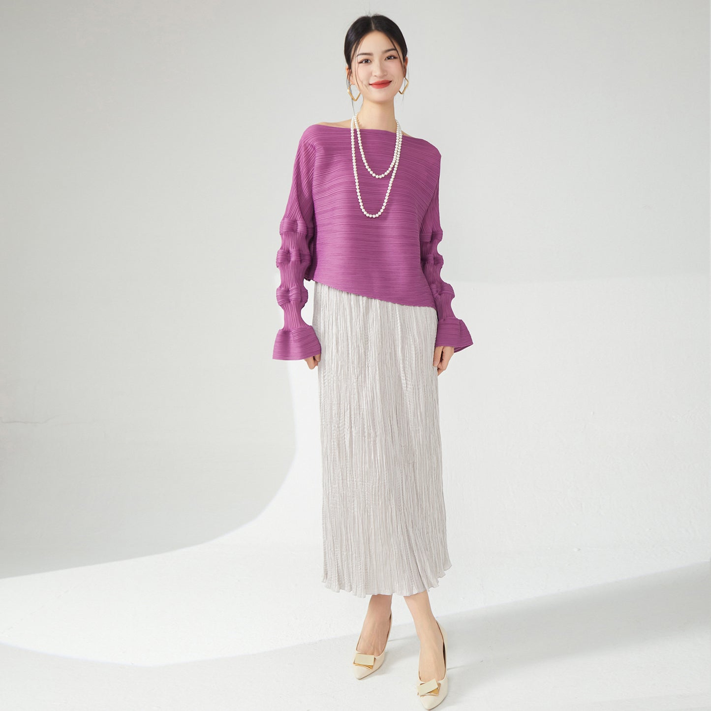 style skirt women's new fashion ins trendy solid color simple and versatile pleated medium and long straight skirt