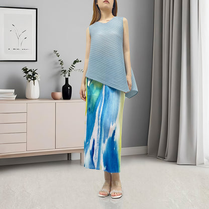 2025 summer women's clothing set age-reducing light luxury high-end irregular sleeveless T-shirt skirt two-piece set