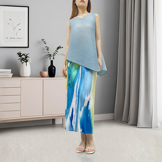 2025 summer women's clothing set age-reducing light luxury high-end irregular sleeveless T-shirt skirt two-piece set